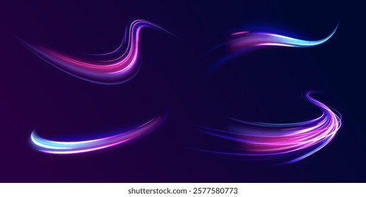 City road car light trails motion background. Electric car and city concept Hitech communication concept innovation background. Expressway, car headlight effect. Speed connection vector background.