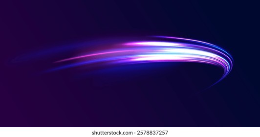 City road car light trails motion background. Electric car and city concept Hitech communication concept innovation background. Expressway, car headlight effect. Speed connection vector background.
