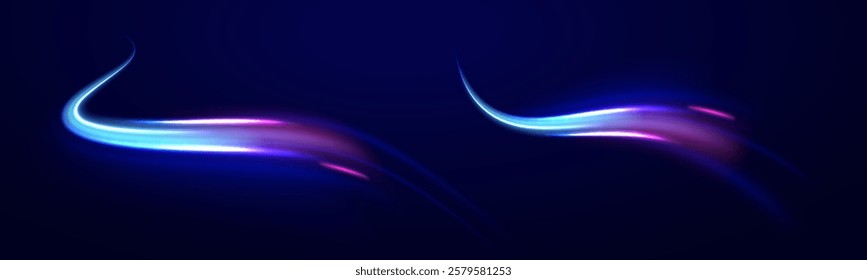 City road car light trails motion background. Electric car and city concept Hitech communication concept innovation background. Expressway, car headlight effect. Speed connection vector background.