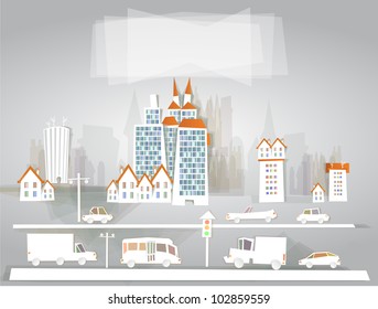City and road with cars 