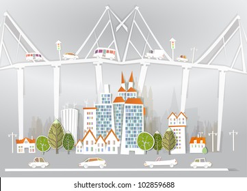 City and road with cars "White city" collection