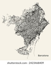 City road map of Barcelona, Spain