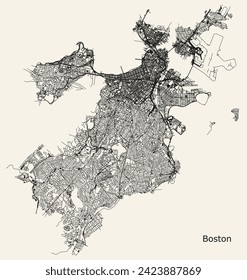 City road map of Boston, Massachusetts, USA