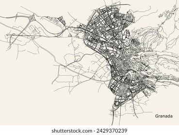 City road map of Granada, Spain