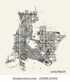 City road map of Long Beach, California, USA