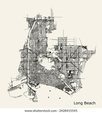 City road map of Long Beach, California, USA