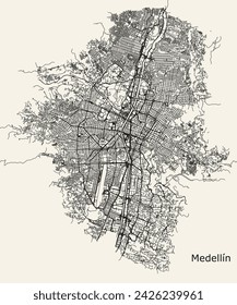 City road map of Medellin, Antioquia, Colombia