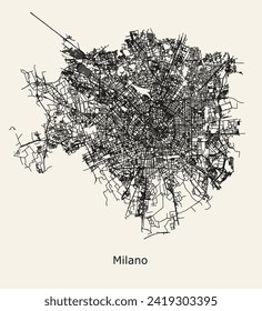 City road map of Milan, Metropolitan City of Milan, Italy