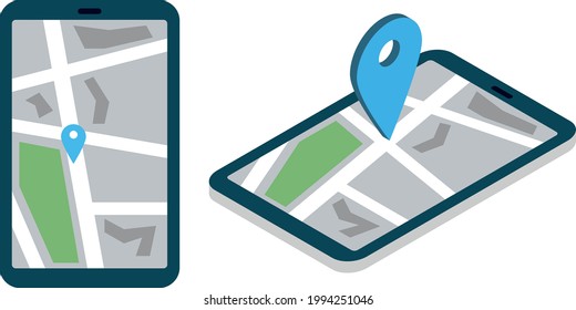 mapa de ruta de la ciudad en la pantalla del tablet y el puntero azul