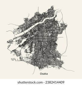 City road map of Osaka, Japan