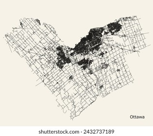 City road map of Ottawa, Ontario, Canada data from Openstreetmap