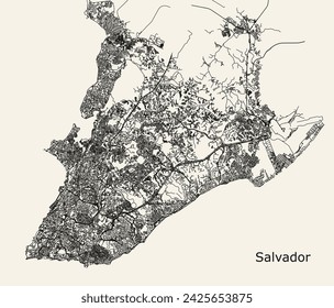 City road map of Salvador, State of Bahia, Brazil