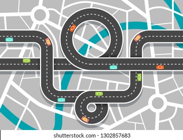 City Road Map with Streets. Vector Highway on Town Aerial View.