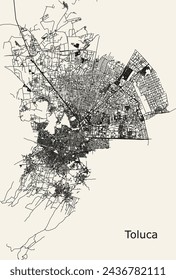 City road map of Toluca, State of Mexico, Mexico