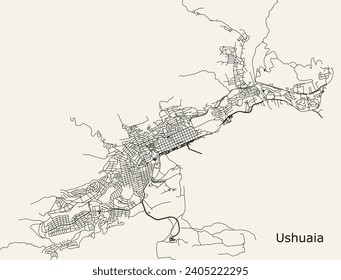 City road map of  Ushuaia, Tierra del Fuego Province, Argentina