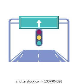 city road with traffic light scene icon