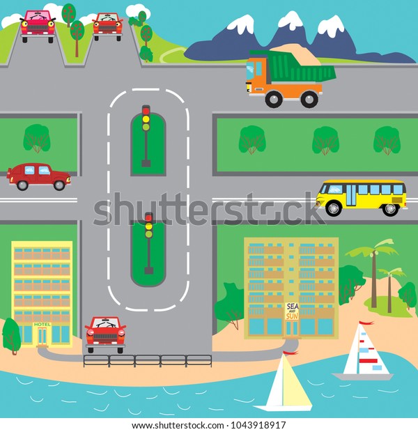 City Roads Cars Vector Compatible Pattern Stock Vector Royalty