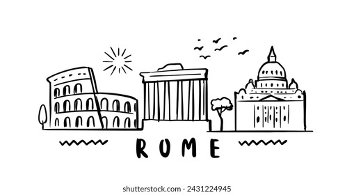 city of Rome in sketch style on white