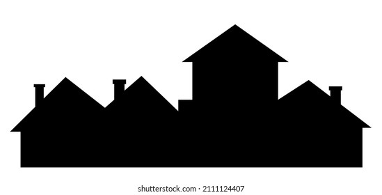 City, roofs and chimneys, group of houses, vector icons, black silhouette