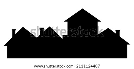 City, roofs and chimneys, group of houses, vector icons, black silhouette