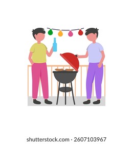City Rooftop Celebration Flat Vector Illustration