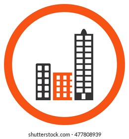 City rounded icon. Vector illustration style is flat iconic bicolor symbol, orange and gray colors, white background.