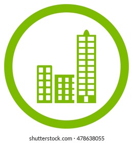 City rounded icon. Vector illustration style is flat iconic symbol, eco green color, white background.