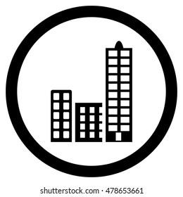 City rounded icon. Vector illustration style is flat iconic symbol, black color, white background.