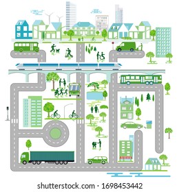 City route, municipality, city map. - vector illustration