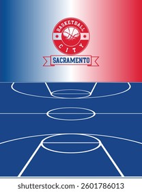 City of Sacramento Stamp, Basketball Court, Vector Illustration Abstract Editable image, Social Media Post