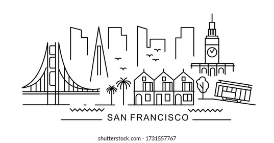 city of San Francisco in outline style on white 