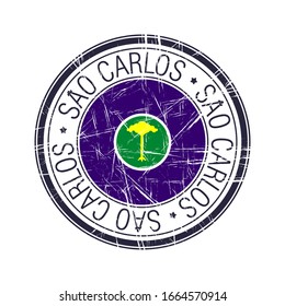 City of Sao Carlos, Brazil postal rubber stamp, vector object over white background