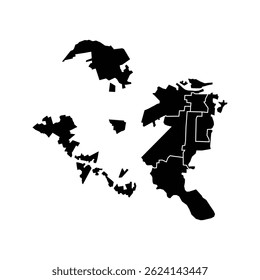 Mapa de Cidade de Savannah, Geórgia, Estados Unidos da América com distritos isolados sobre fundo branco. Mapa de Savannah. Ilustração vetorial