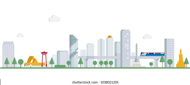 city scape of Bangkok Thailand  in 2D minimal style