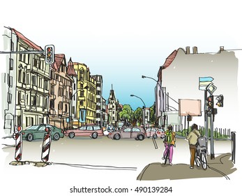 City Scape Berlin Drawing Sketch, Vector