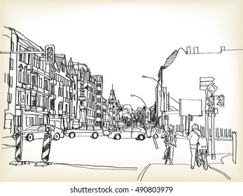 City Scape Berlin Drawing Sketch, Vector