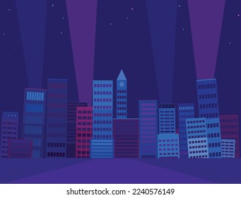 City scape. Buildings reflecting blue.