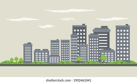 city scape daytime or city skyline or city horizon day time flat style. city scape with sky scraper building grey color  landscape vector illustration. 