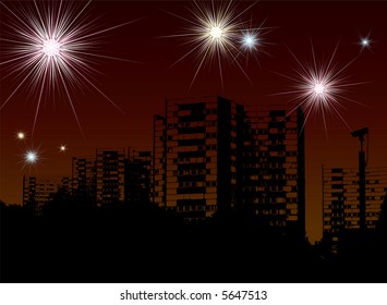 city scape illustration for the 2008 new year with room to add your own text