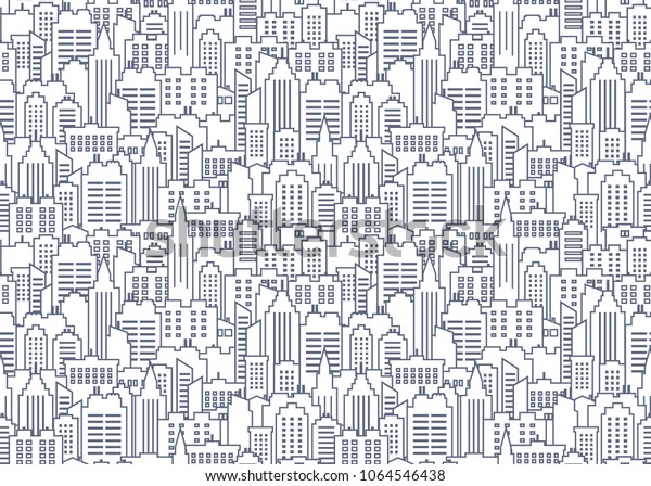 シームレスな街並み 細線の都市の背景 高層ビルを持つ繁華街 パノラマ建築都市の風景の壁紙 ガバナンスの建物の線のイラスト ベクターイラスト のベクター画像素材 ロイヤリティフリー