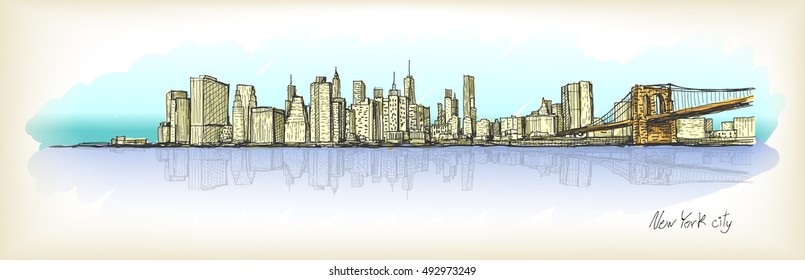 city scape sketch drawing in New York city, vector illustration

