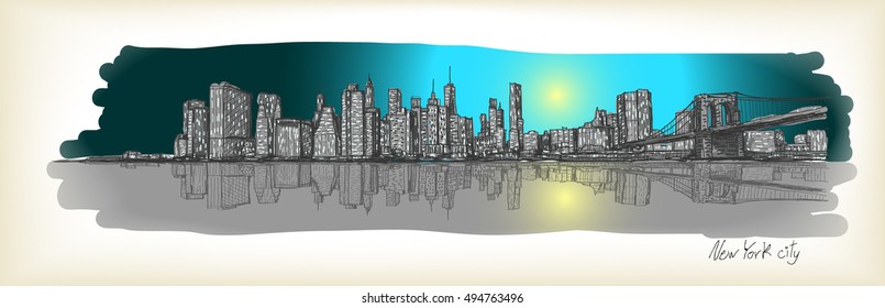 city scape sketch drawing in New York city, vector illustration

