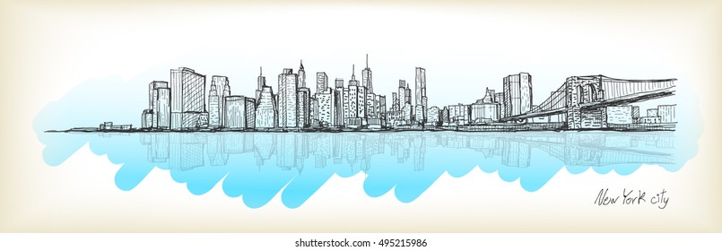 city scape sketch drawing in New York city, vector illustration