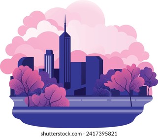 A city scape skyline cartoon background with buildings and skyscrapers 