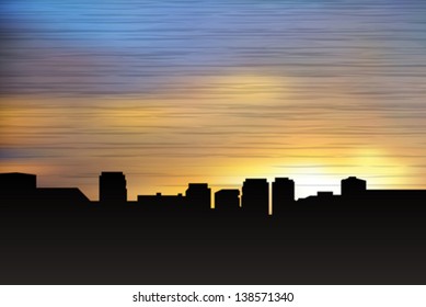 City scape at sunset. Vector illustration