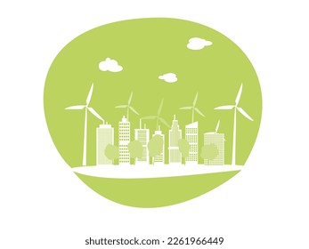 City scape with windmills as power source. Renewable energy, green city concept