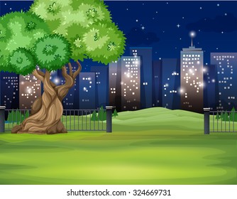 City scene at night time illustration