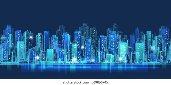 City scene on night time, urban landmark