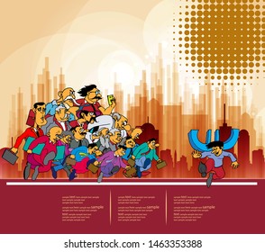 City scene witch cartoon characters - vector background