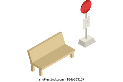 City scenery material bus stop and b isometric...